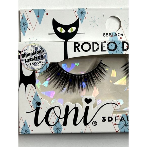 Ioni 3D Faux Mink Lashes – Rodeo Drive Holographic Rhinestones Full Cat Eye - Picture 3 of 7